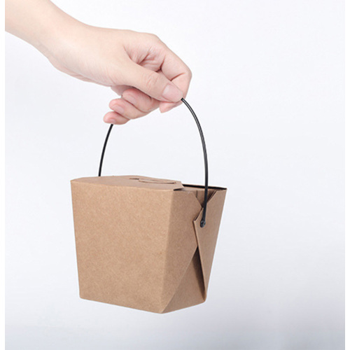 Disposable Handle Kraft Paper Food Takeaway Box