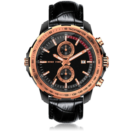 sport mannen horloge chronograaf kwarts horloge leren riem