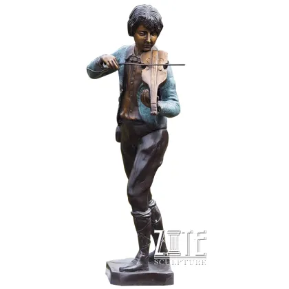Outdoor indoor angel girl statue bronze sculpture of child playing violin