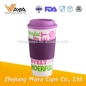 Insulated plastic mug with purple lid, customized LOGO design mug