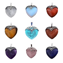 Gemstone Antique Silver Alloy Heart Pendant for DIY Making Jewelry