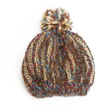 Colourful Winter Warm Thick Cable Knit Beanie Hat with Yarn Pom Pom