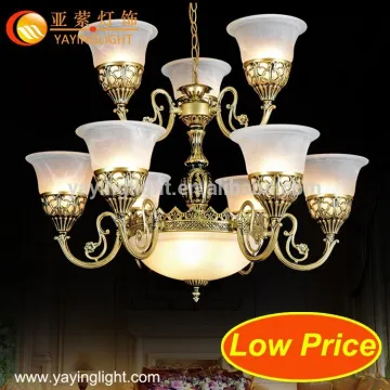 European antique full copper chandelier,living room restaurant Simple glass lampshades full copper chandeliers