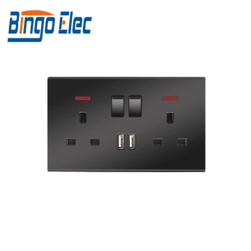 Bingoelec 2 Gang 13a مفاتيح Wi-Fi سوداء مع 2 منافذ شحن USB