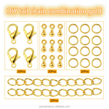 Complete DIY Jewelry Making Kit: 80pcs Alloy Charms, Clasps, Iron Ends Chains & Jump Rings in Golden Finish