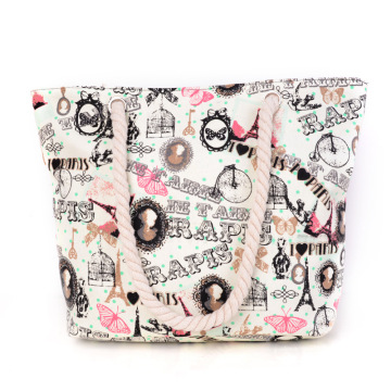 2016 Women's Handbag Flowers Printed Canvas Shoulder Bags Fashion Ladies Big Beach Casual Tote Bolsas Shopping Zipper Bag