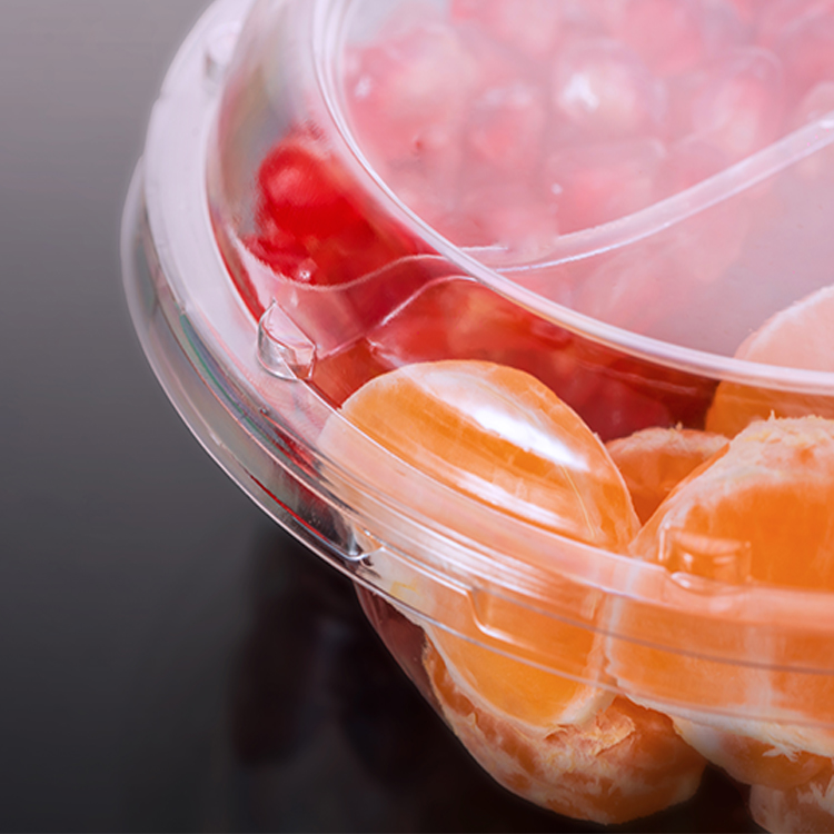 Scatola per alimenti per frutta in plastica trasparente trasparente rotonda in PET