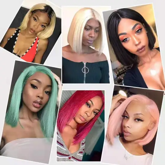 Wholesale Tangle Free Short Bob Virgin Hair Wigs Colored Lace Front Wigs For Black Women