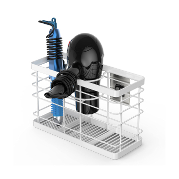 Organizzatore di eleganti supporti per asciugatrice per capelli bianchi per capelli da bagno.
