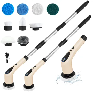 Adjustable Handle Household Scrubber with Replaceable Brush Heads: Ideal for Cleaning Bathrooms, Kitchens, and Floors