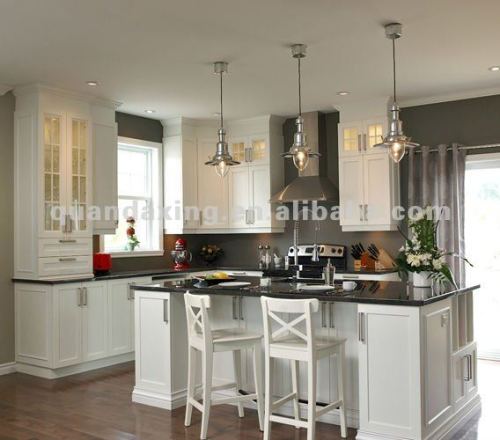 White Polyester Melamine Kitchen Furniture with Stainless Steel Sinks