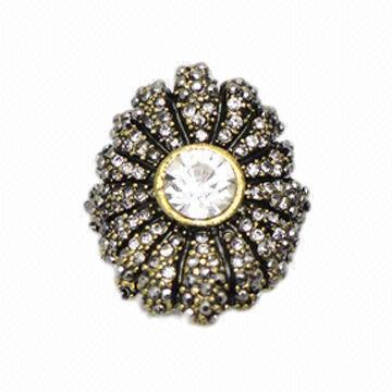 Cutout Detail Adjustable and Stretch Ring with Black Diamond and Clear Rhinestone, OEM Welcomed