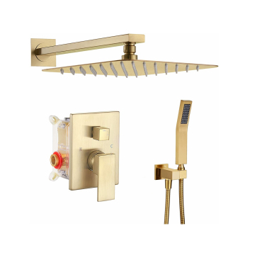 Bathroom Rain Shower Head Combo Wall Mounted Shower Faucet Set Brushed Gold