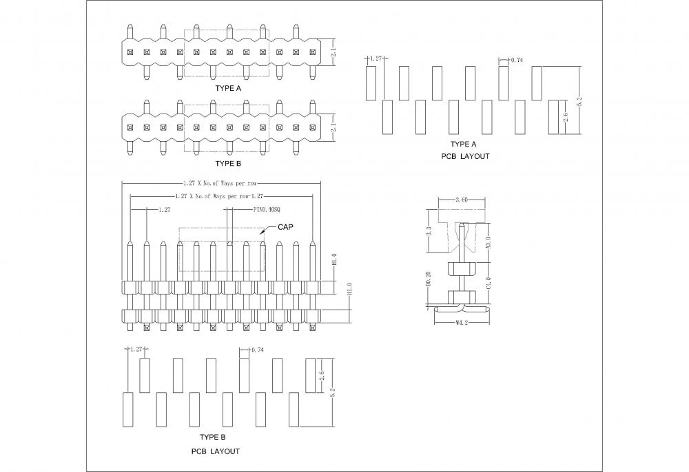 0,050 &quot;(1,27 mm) En-tête de broche Vertical SMT Conn Single Row Double Plastic