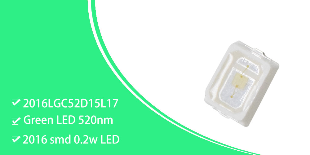 2016LGC52D15L17 High Brigth Green LEDs 2016 SMD 520nm 0.2W