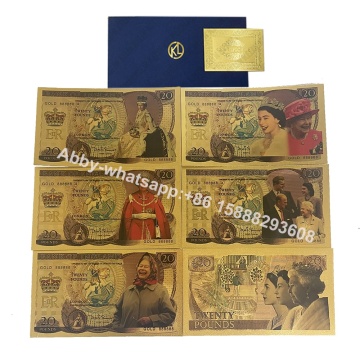 Personalized Elizabeth II Gold Foil Plastic Banknotes: Unique Twenty Pound Prop Money for Collectors and Traveling Gifts