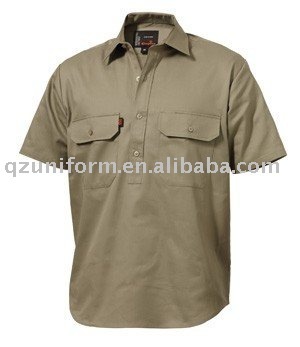 Short Sleeve Closed Front Cotton Drill Shirt