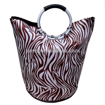 600D zebra print laundry carry tote bag with two aluminum handles