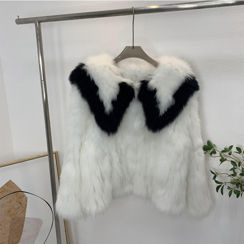 New navy collar fox fur coat