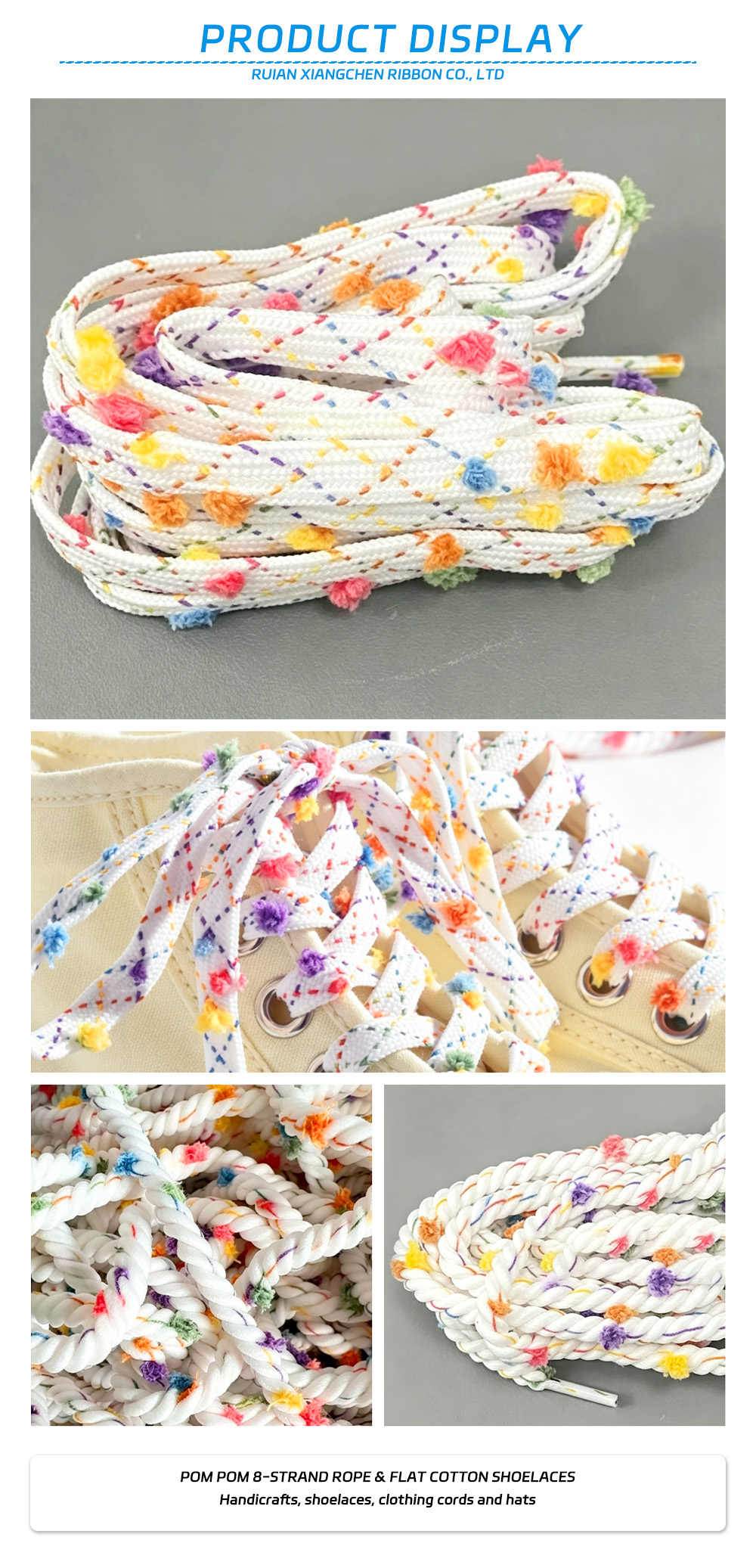 41-Pom Pom 8-Strand Rope & Flat Cotton Shoelaces x