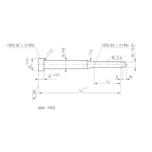 Pilots Punch dengan Cylindrical Head Parabolic Tip ISO8020