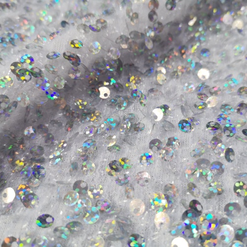 Polyester Mesh Sequin Fabric Holographic Iridescent Metallic Sequin Dress Fabric Factory