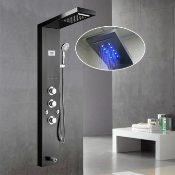 Contemporary Modern In-Wall LED Shower Faucet System with Rain Waterfall Effect in Stainless Steel
