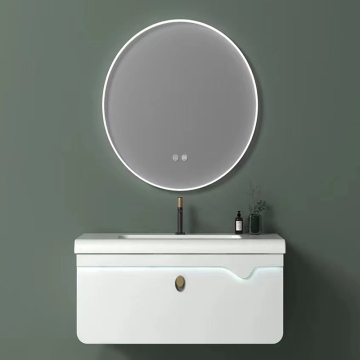 HD Silver Mirror Bathroom Cabinet with Ceramic Basin - Modern Design 80/90/100CM Vanity Unit