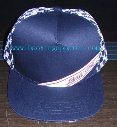 5 panel cotton mesh cap with flat peak