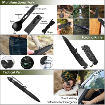 Professional Outdoor Camping Survival Kit: Emergency Gear & Accessories
