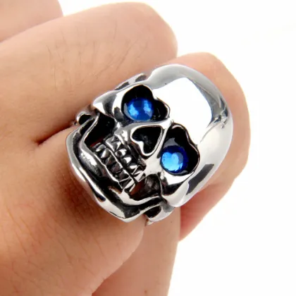 Europe style Titanium Crystal eye finger skull ring
