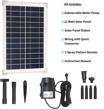 Battery-Free Solar Fountain Pump: 12 Watt Solar Panels & Adjustable Submersible Pump