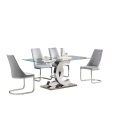 Mesa de comedor moderna de acero inoxidable plateada