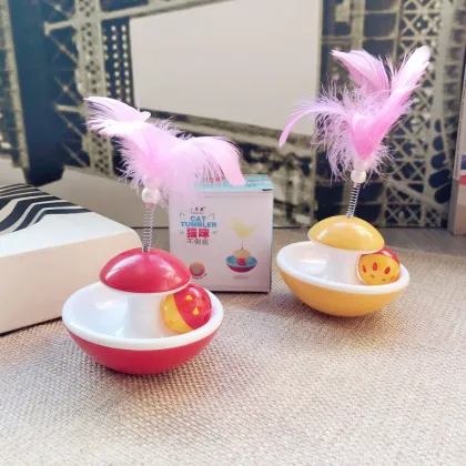 MOFESIPI Cat Toy Feather Bell Tumbler Teasing Stick