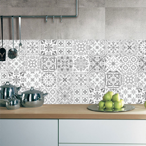 10/15/20/30cm Retro Pattern Tile Floor Sticker PVC Bathroom Kitchen Waterproof Wall Stickers Home Decor TV Sofa Wall Art Mural