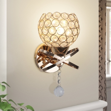 Simple Style Round Crystal Shade Wall Lamp for Bedroom and Hotel Indoor Lighting