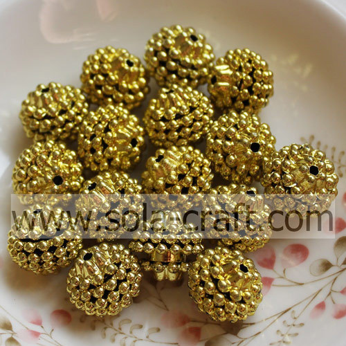 Sparkling Gold Color Acrylic Rhinestone Berry Beads for Jewelry Accessories