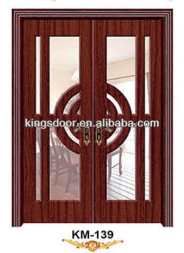 Entrance double glass door wood