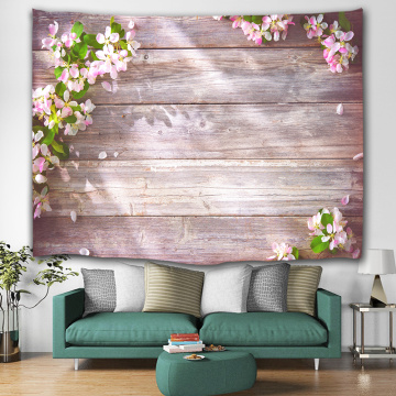 Wood Plank Flower Wall Tapestry Retro Pink Tapestry Wall Hanging for Livingroom Bedroom Dorm Home Decor