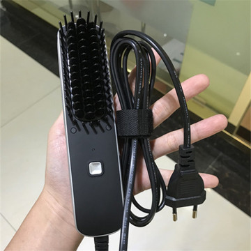 Travel-Friendly Mini Hair Straightener Brush with LED for Beard Styling