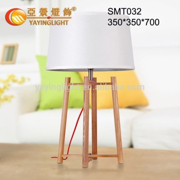 luxury wooden table lamp ,solid wood tripod white fabric shade table lamps