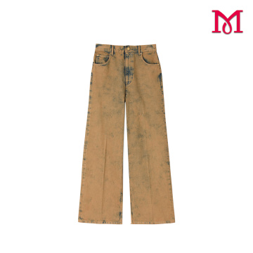 Vaqueros únicos de mujer con teñido anudado marrón