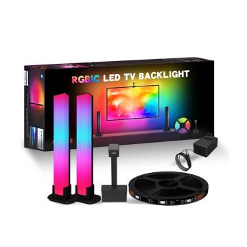 Tuya WIFI Immersion Kit for 55-65 Inch TV: RGBIC Smart Light Bars with Music Sync and Camera