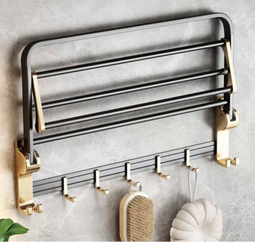 Wall-Mounted Luxury Gold and Black Bathroom Accessories - Shelf & Towel Racks