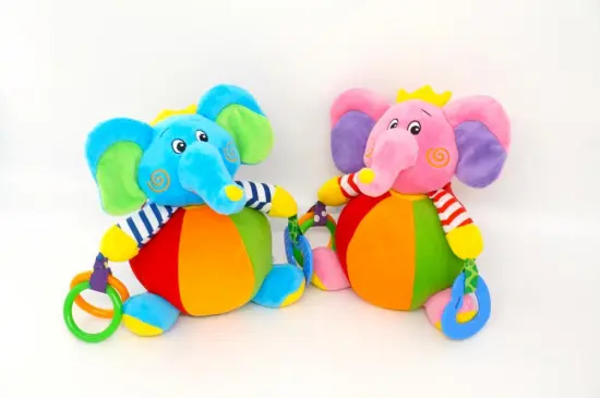 plush elephant with rotary head mirror rattle and teether