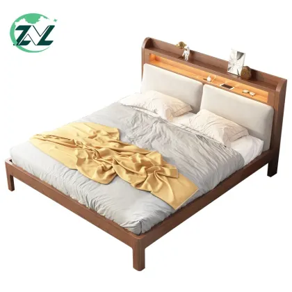 Solid Wood Bed With USB Charge Wood Bed