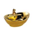 Single Hole Ceramic Bathroom Unique Gold Color Basin