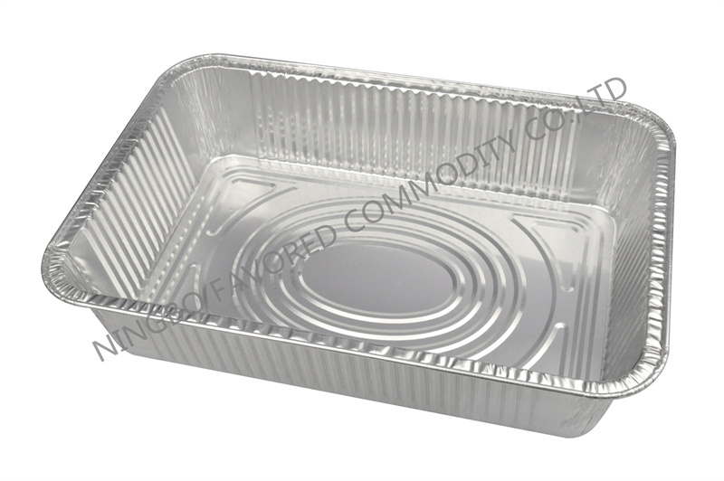 Recipiente de papel de aluminio 8LB con borde de bandeja oblongo