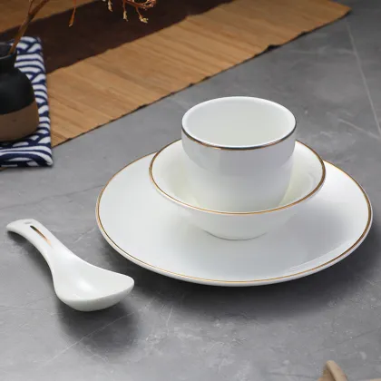 Royal Gold Ceramic Dinnerware Set - Custom Vintage Plate Tableware for Restaurants