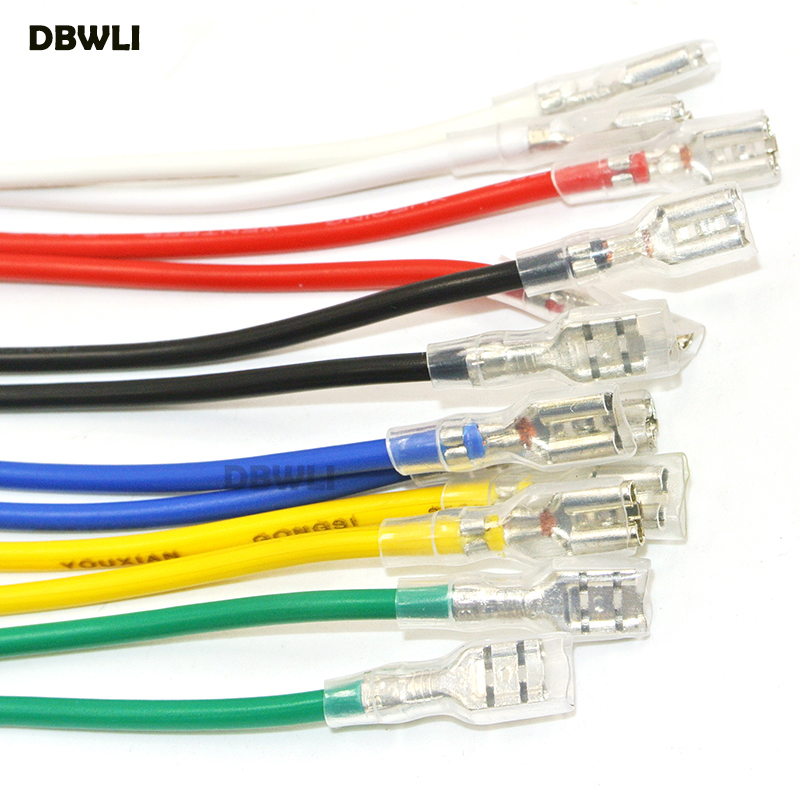 12Pcs 6.3mm 4.8mm 2.8mm Female Spade Crimp Terminals with red green blue yellow white black Wire cable